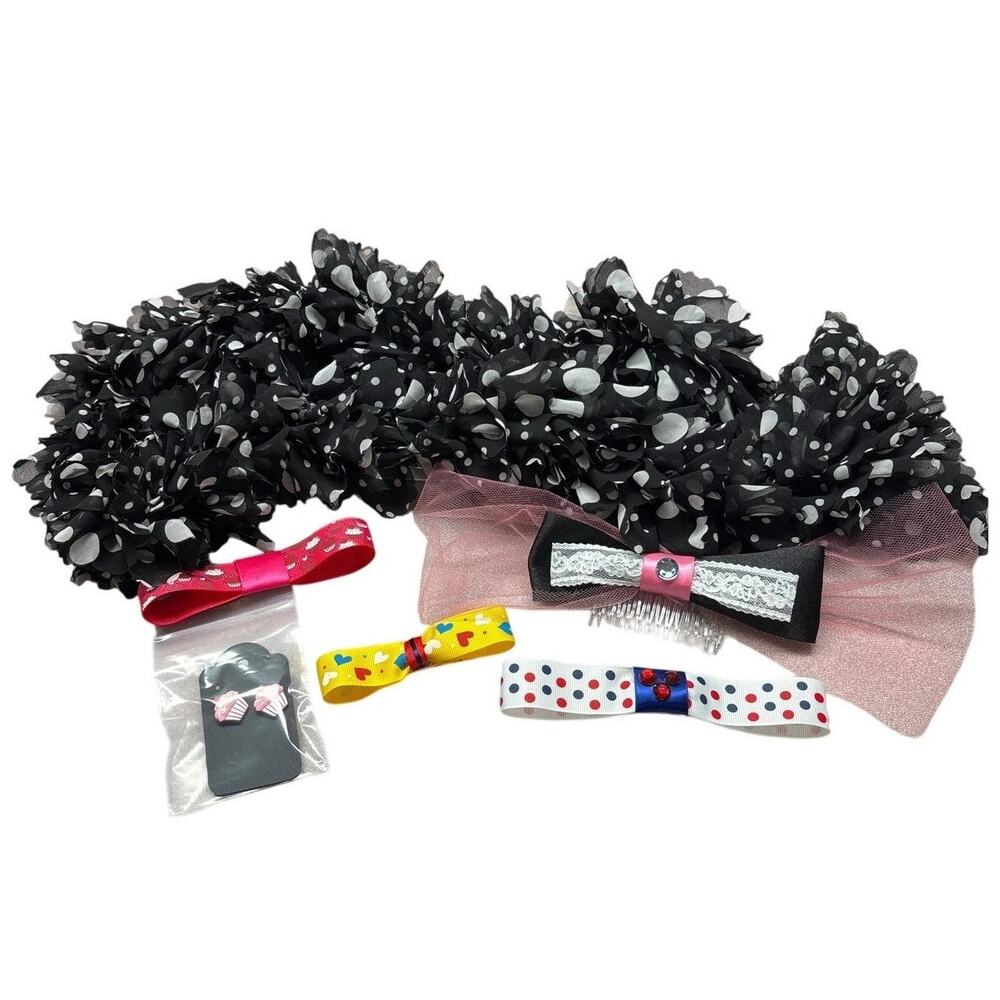 Handmade Black White Polka Dot Scarf Hair Accessory Set